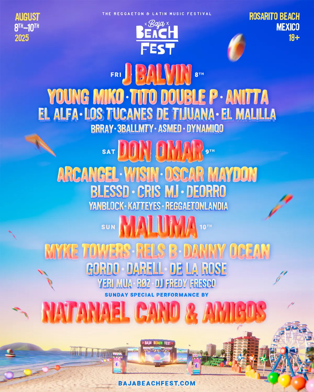 Cartelera de artistas del Baja Beach Fest 2025. Foto: Facebook Baja Beach Fest.