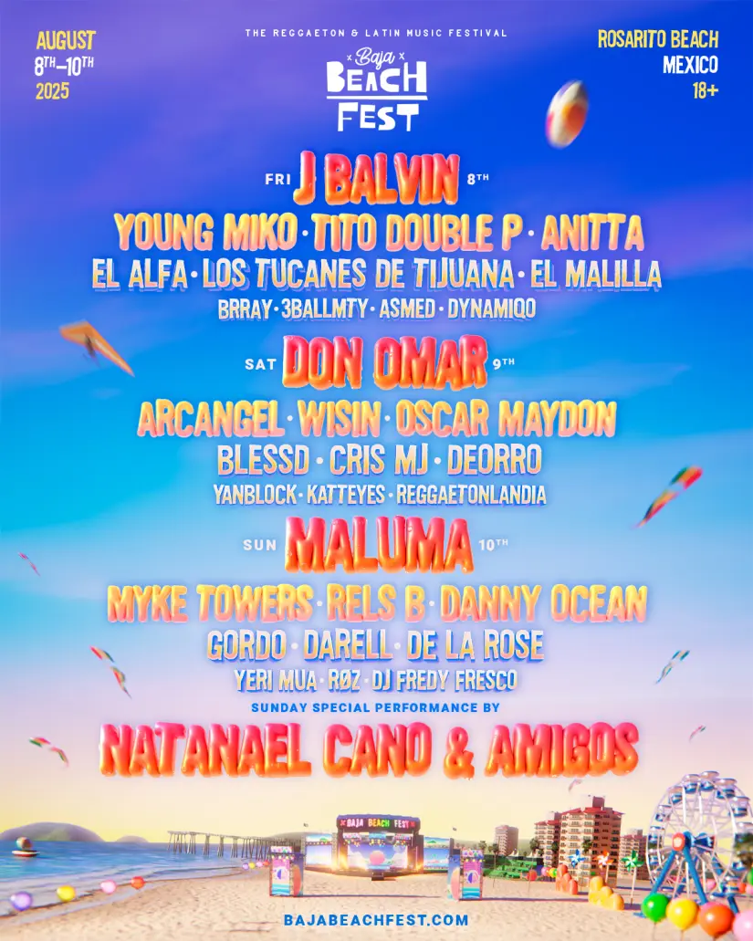 Cartelera de artistas del Baja Beach Fest 2025. Foto: Facebook Baja Beach Fest. 