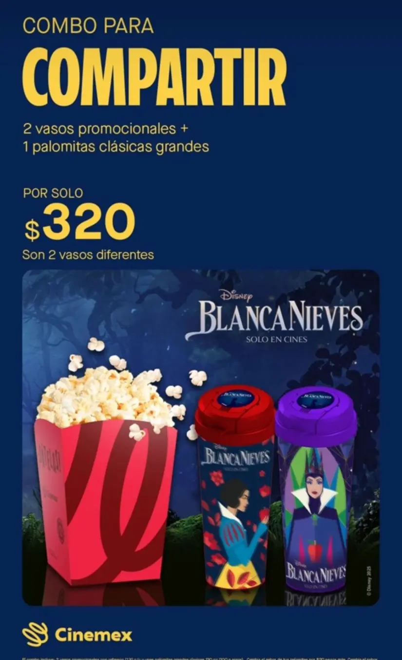 Combo de Blanca Nieves en Cinemex. Foto: Cortesía