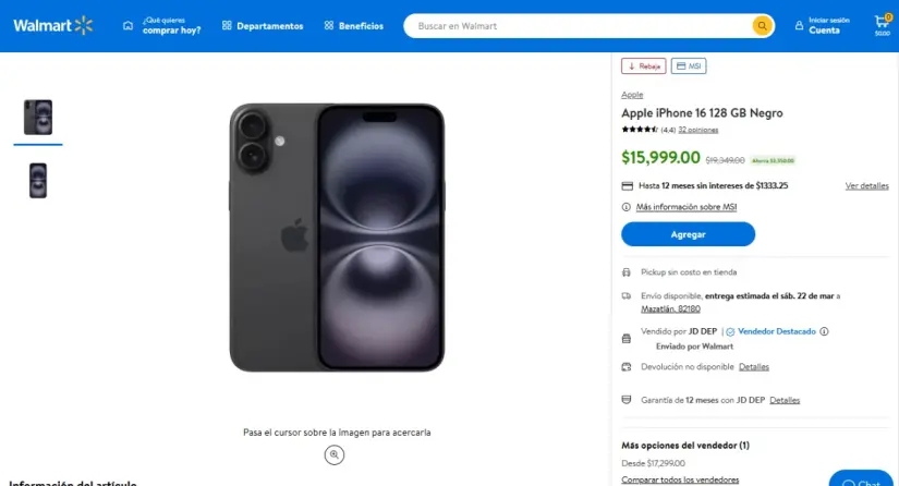 iPhone 16 en oferta en Walmart: potencia y estilo con rebaja de $3 mil 350 pesos