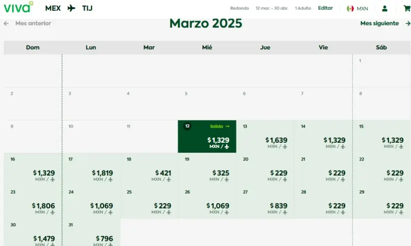 ¿Cuánto cuestan los vuelos de CDMX a Baja California en marzo y abril de 2025?  