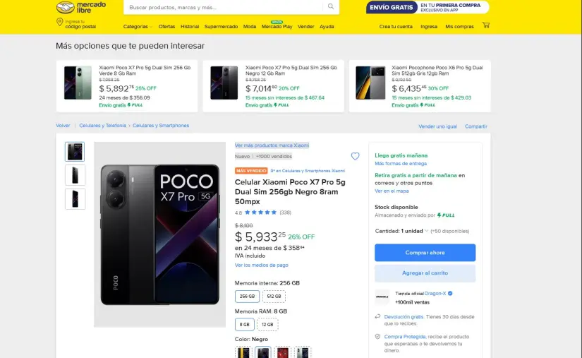 Xiaomi Poco X7 Pro con oferta en Mercado Libre. Foto: Captura de pantalla