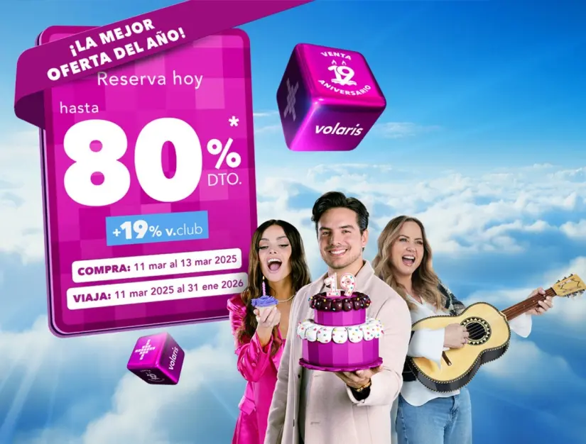 Volaris celebra su 19 aniversario con vuelos al 80% de descuento