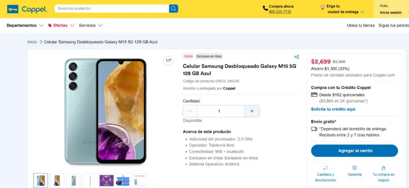 Samsung Galaxy M15 en promoción en Coppel