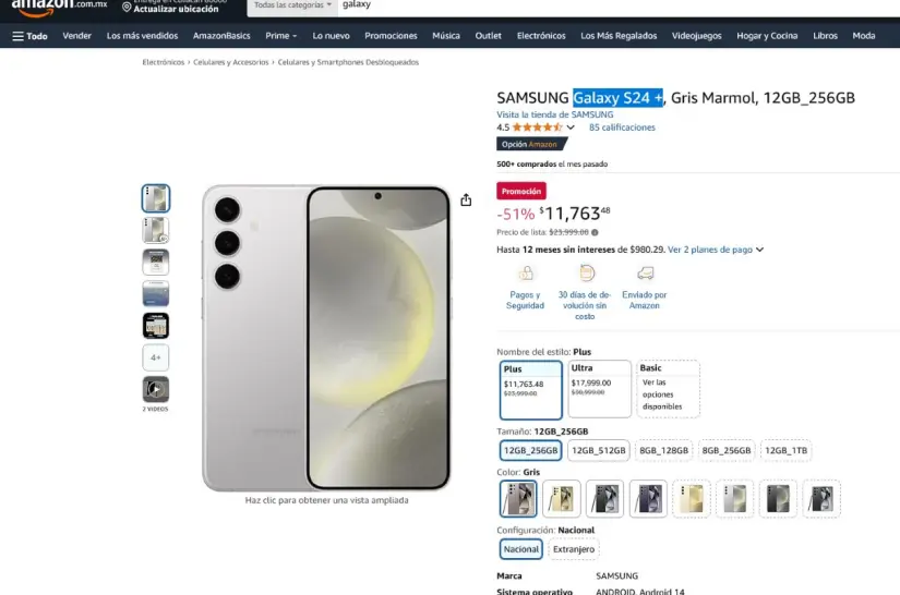 Oferta del Galaxy S24 Plus en Amazon.