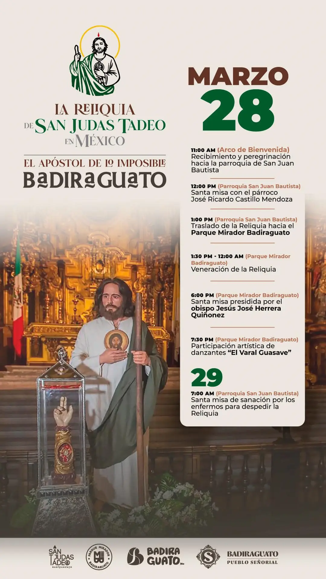 Cronograma Badiraguato, reliquia de San Judas Tadeo. Foto: cortesía.