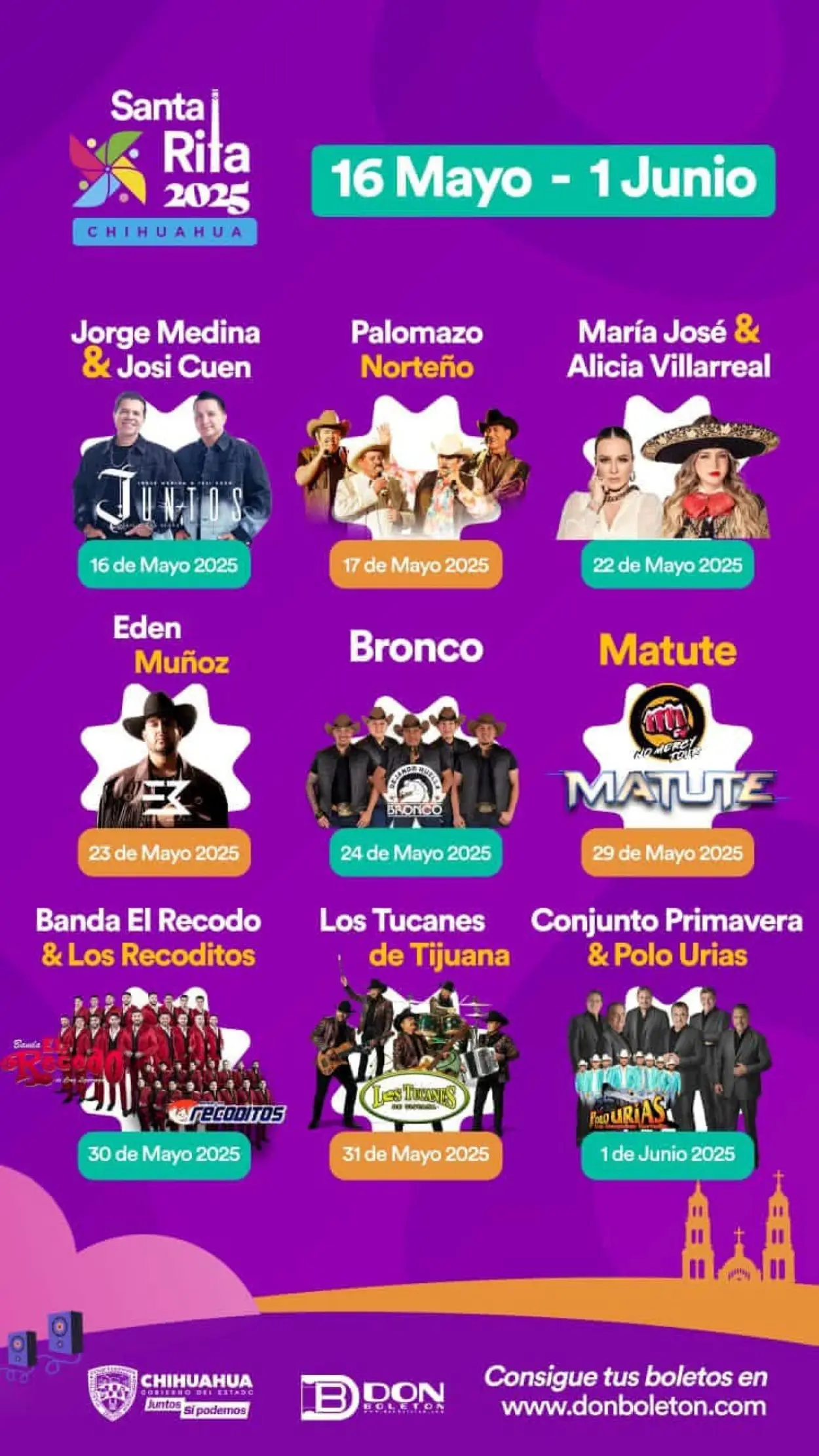 Artistas que se presentarán en el Palenque de Santa Rita. Foto: Cortesía