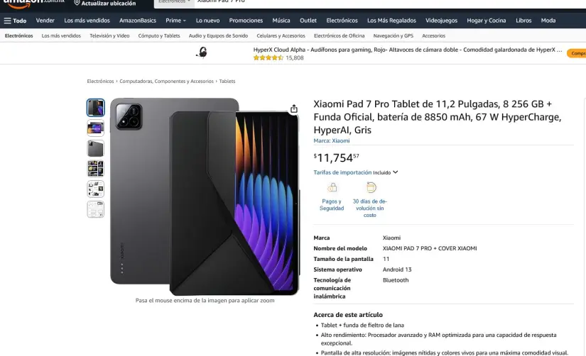 Xiaomi Pad 7 Pro precio en la plataforma de Amazon. Foto: Captura de pantalla