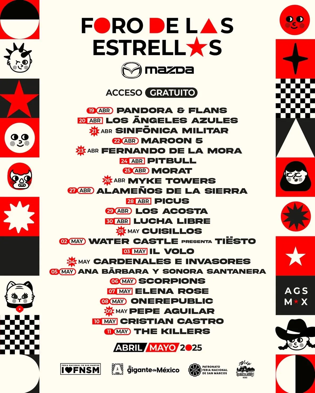 Cartelera de artistas para la Feria de San Marcos 2025. Foto: Feria Nacional de San Marcos.