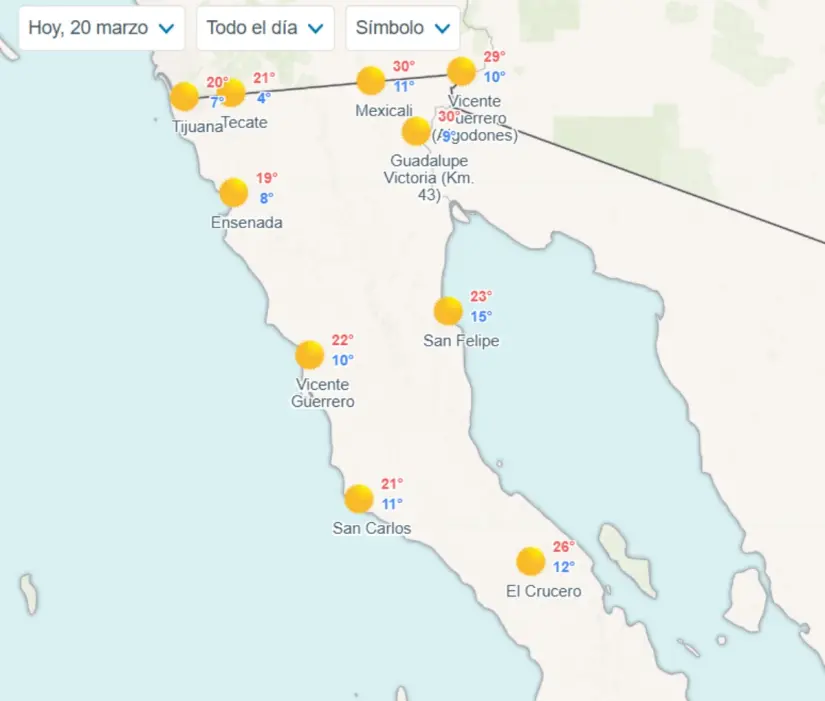 Clima en Baja California hoy 20 de marzo 2025