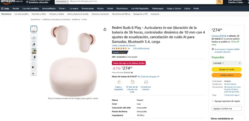 Oferta de los auriculares Xiaomi Redmi Buds 6 Play en Amazon