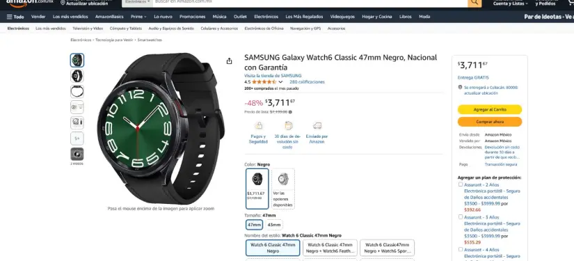 Samsung Galaxy Watch6 Classic en liquidación en Amazon. Foto: Captura de pantalla