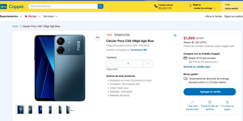 La oferta del Xiaomi POCO C65 en Coppel. Foto: Captura de pantalla