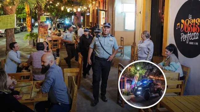 Salvaguardando a los ciudadanos mientras disfrutan de una noche en el Barrio Mágico, en el paseo del ángel. Foto: Cortesía.