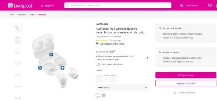 Auriculares Samsung Galaxy Buds FE con oferta en Liverpool