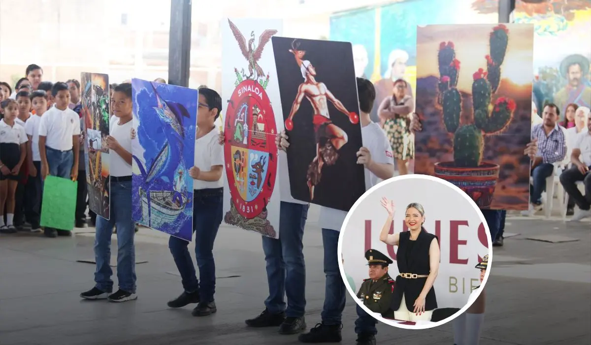 Visita de la alcaldesa de Mazatlán, Estrella Palacios, al lunes cívico de la escuela primaria Vasco de Quiroga en Mazatlán. Foto: cortesía