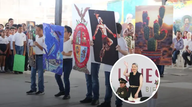 Visita de la alcaldesa de Mazatlán, Estrella Palacios, al lunes cívico de la escuela primaria Vasco de Quiroga en Mazatlán. Foto: cortesía