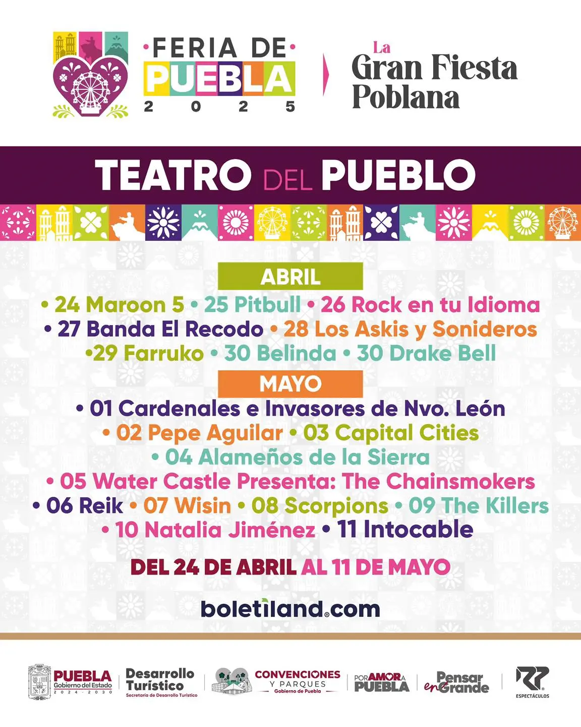 Cartelera de artistas para el Teatro del Pueblo.