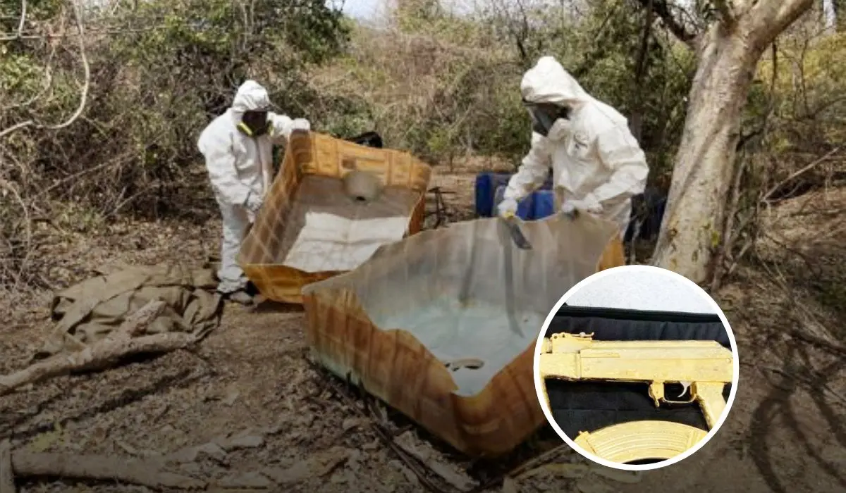 Aseguran ametralladora, explosivos y armas chapadas en oro en Mazatlán.