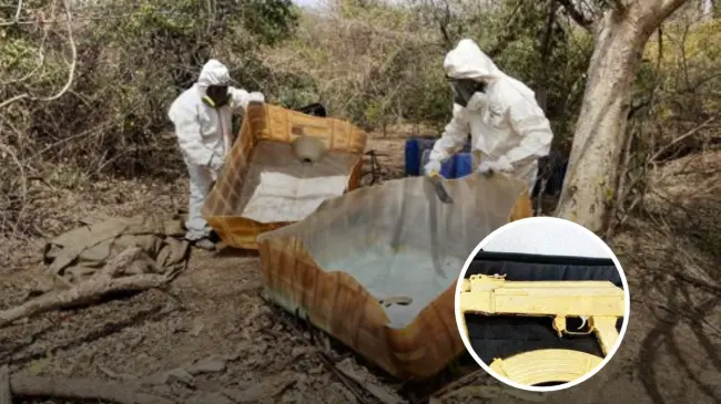Aseguran ametralladora, explosivos y armas chapadas en oro en Mazatlán.