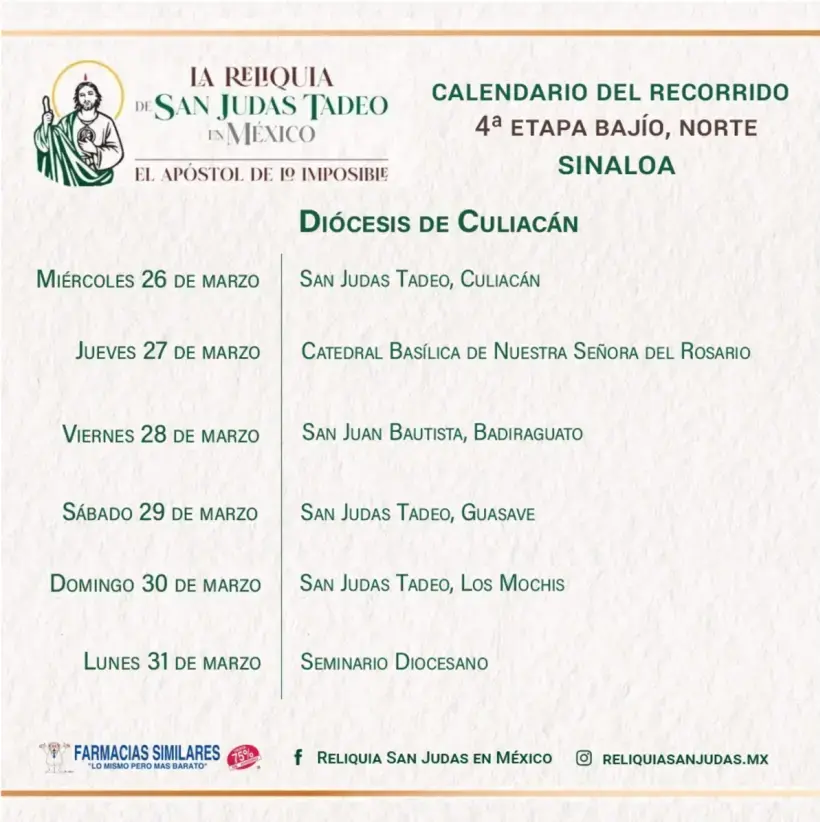Horarios de las reliquias. Foto: Captura de pantalla