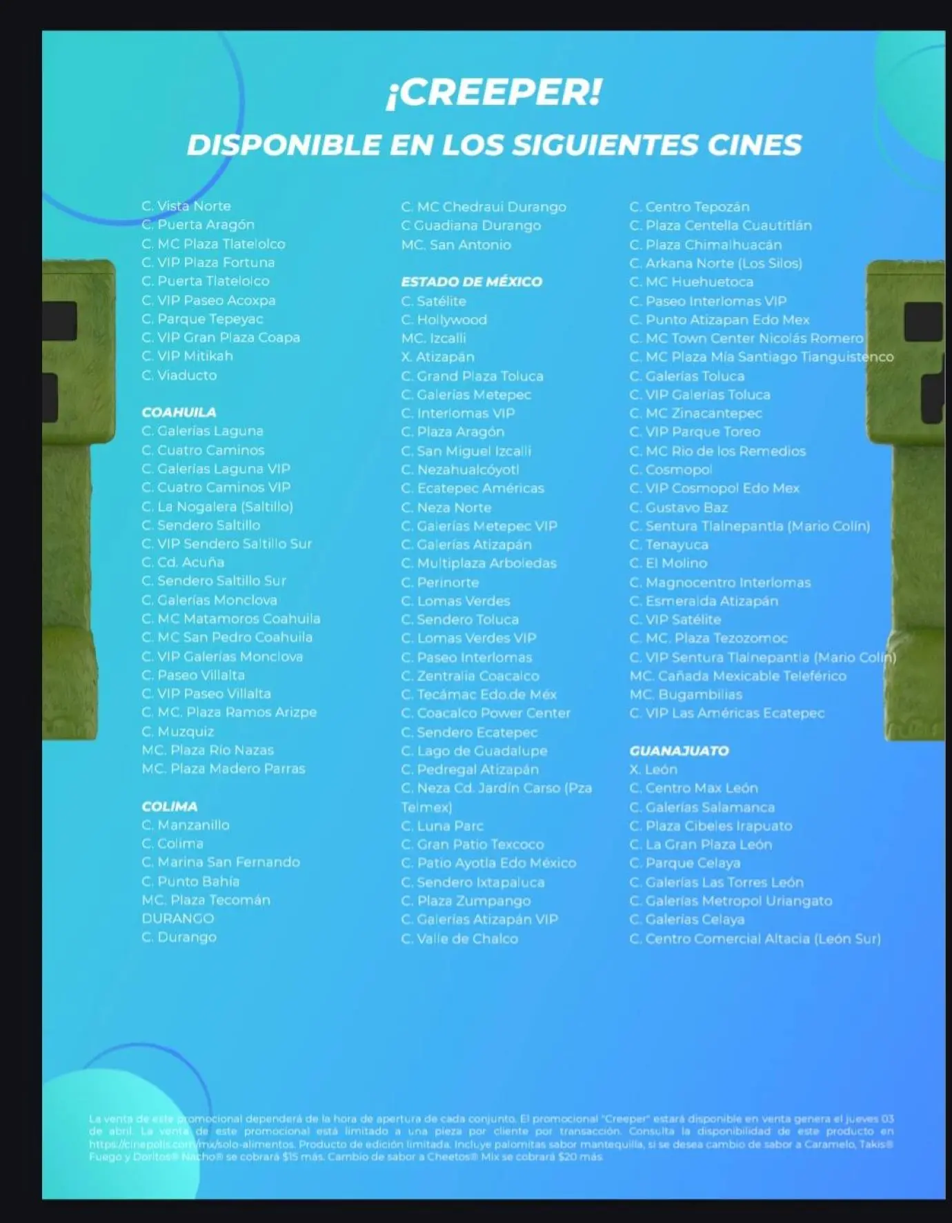 Cinépolis donde está disponible la palomera de Minecraf. Foto: Cortesía