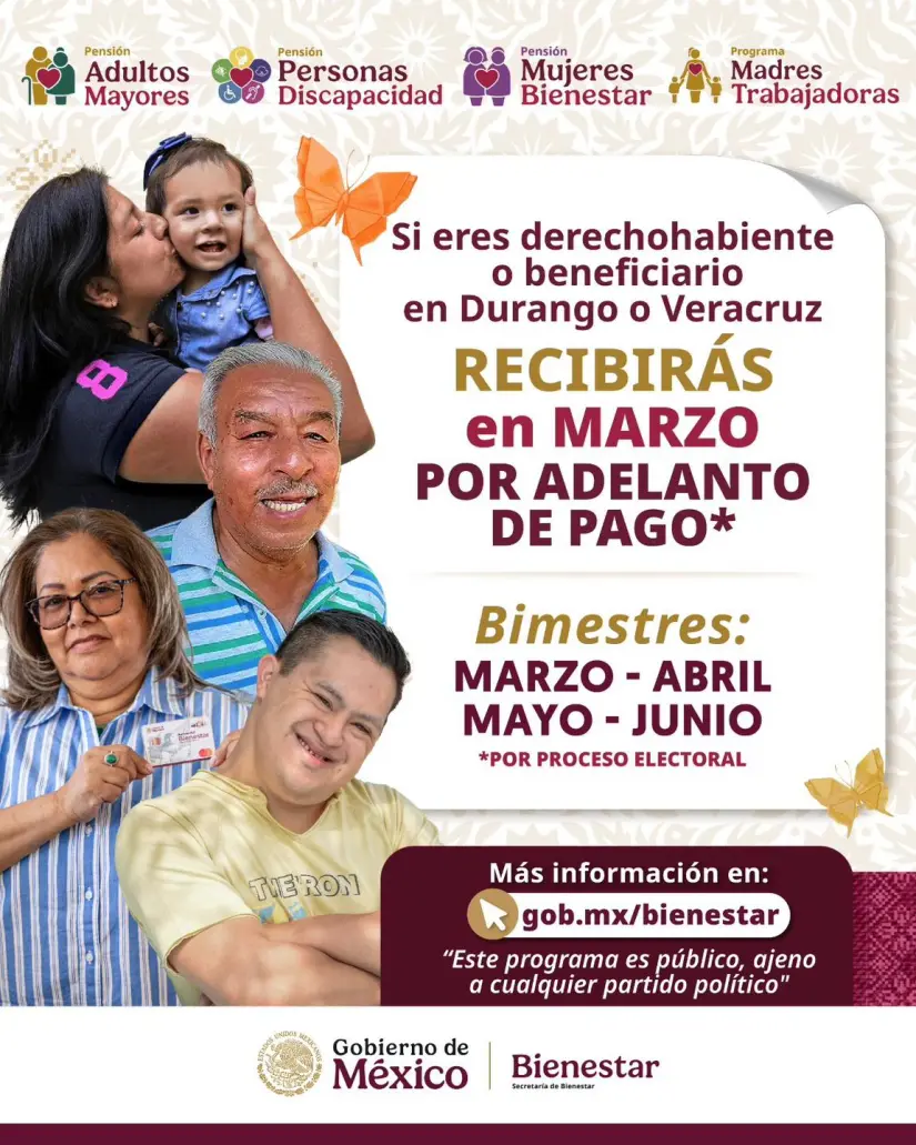 Los beneficiarios de Veracruz y Durango no recibirán su pago en mayo. Foto: Gobierno de México Los beneficiarios de Veracruz y Durango no recibirán su pago en mayo. Foto: Gobierno de México