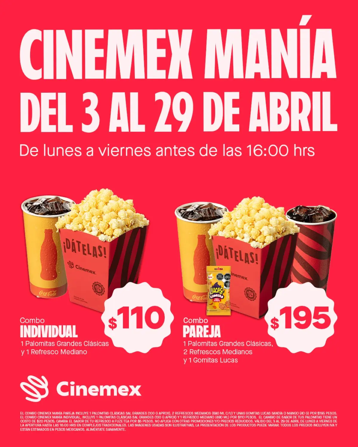 Promoción de boletos y combos en Cinemex. Foto: Cortesía