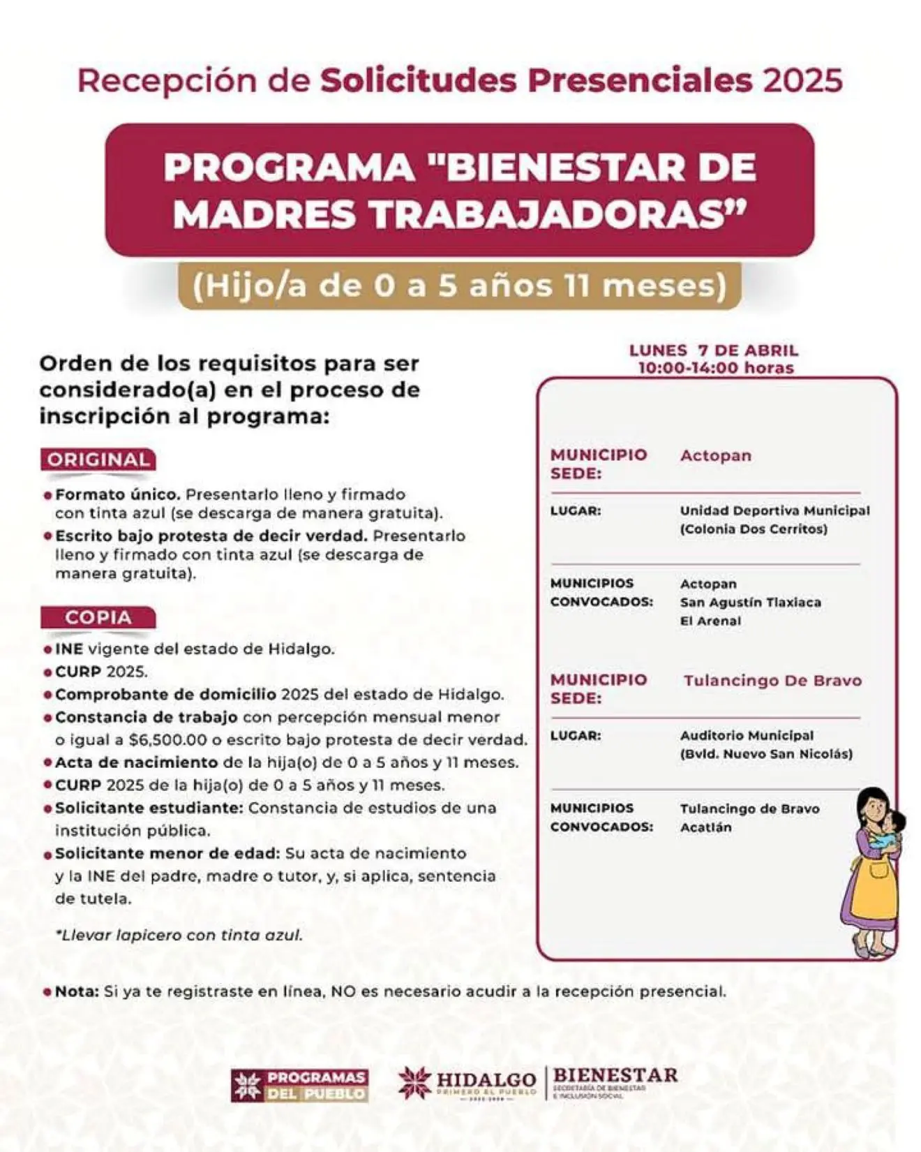 Registro en Hidalgo para Madres Trabajadoras. Foto: Cortesía