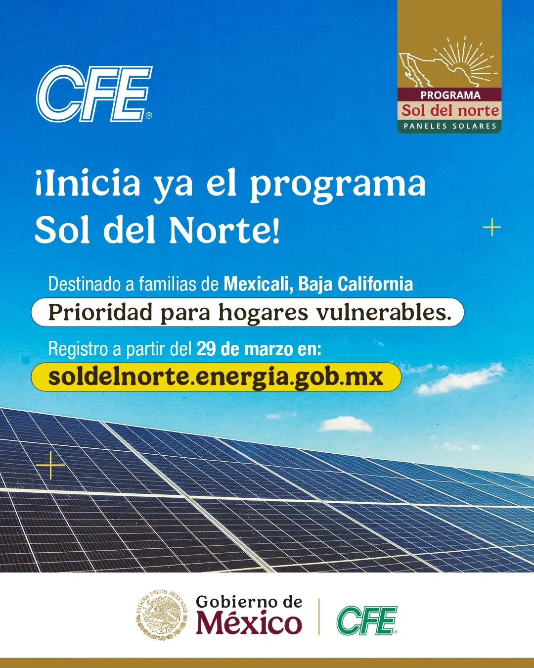 Ya puedes registrarte al programa Sol de Norte, para obtener tu panel solar, si cumples con los requisitos. Foto: Gobierno de México.