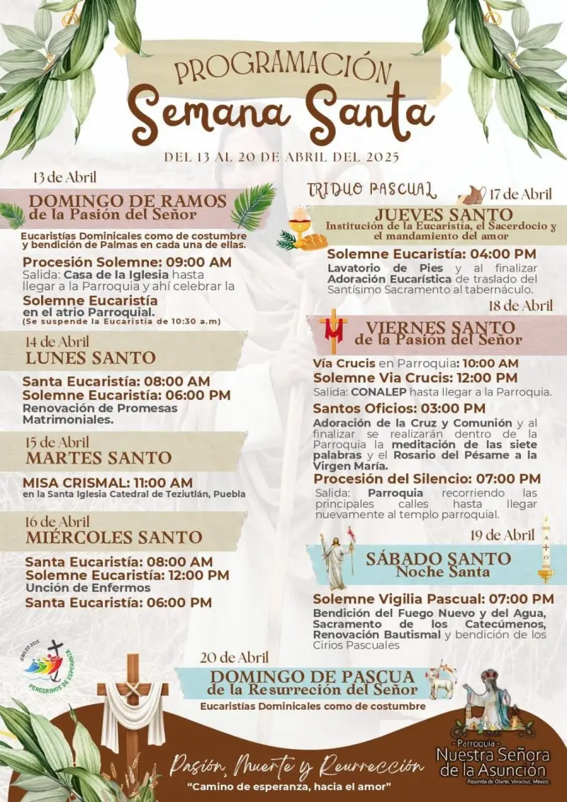 Programación de actividades de Semana Santa 2025 Panpatla, Veracruz