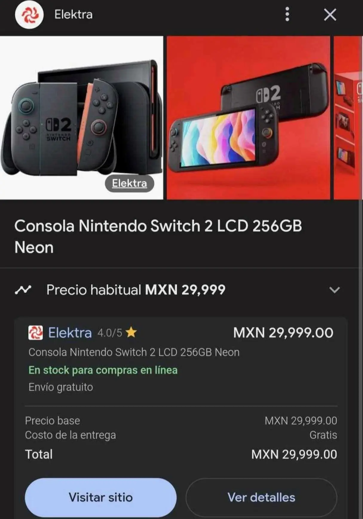 El supuesto precio del Nintendo Switch 2 en Elektra. Foto: Cortesía