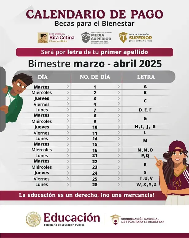 Calendario de pagos. Foto: Gob. de México
