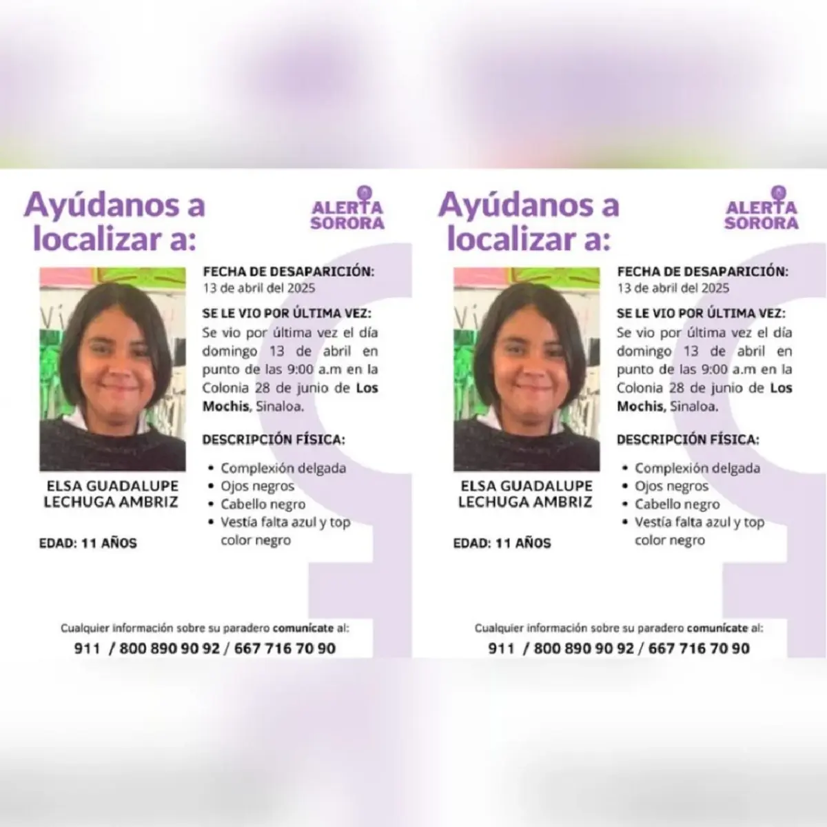 Familiares buscan a Elsa Guadalupe Lechuga Ambriz menor de 11 años, cualquier información es de vital importancia para dar con el paradero de la menor. Foto: Cortesía.