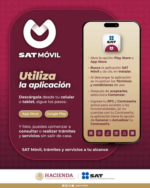 Descarga la aplicación SAT Móvil para facilitar tus trámites. Foto: Facebook SAT México.