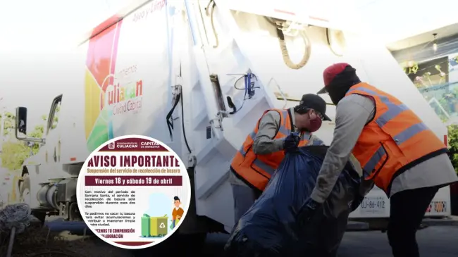 El Ayuntamiento de Culiacán informa la suspensión temporal del servicio de recolección de basura en los días 18 y 19 de abril. Foto: Cortesía.