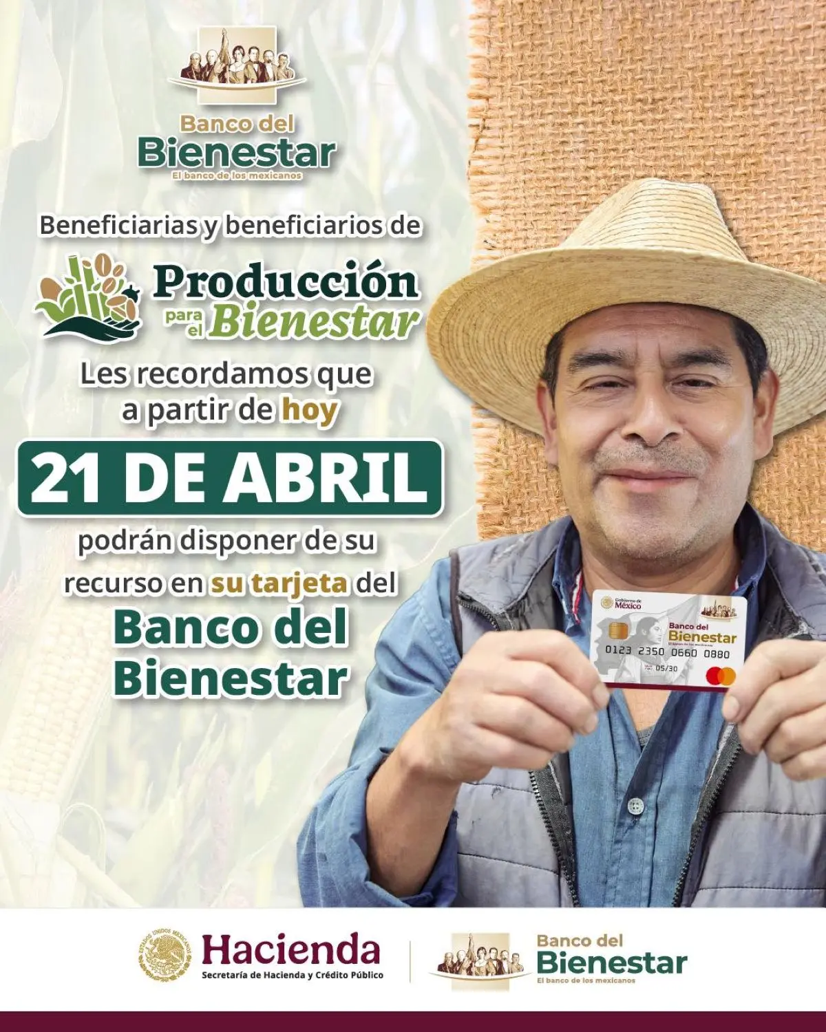Ya depositaron el pago de Producción para el Bienestar. Foto: Cortesía