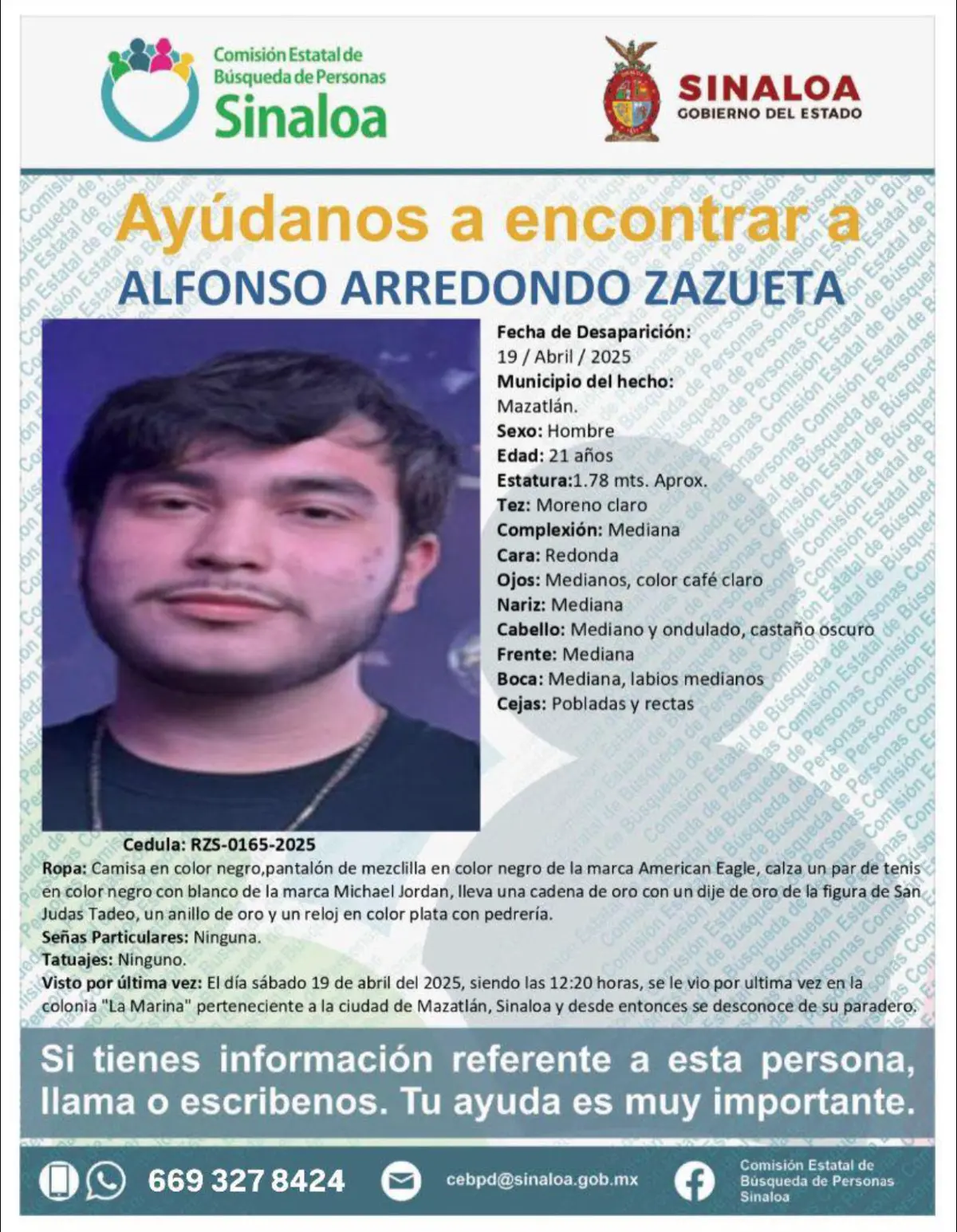 Alfonso Arredondo Zazueta, desaparecido. Foto: cortesía.