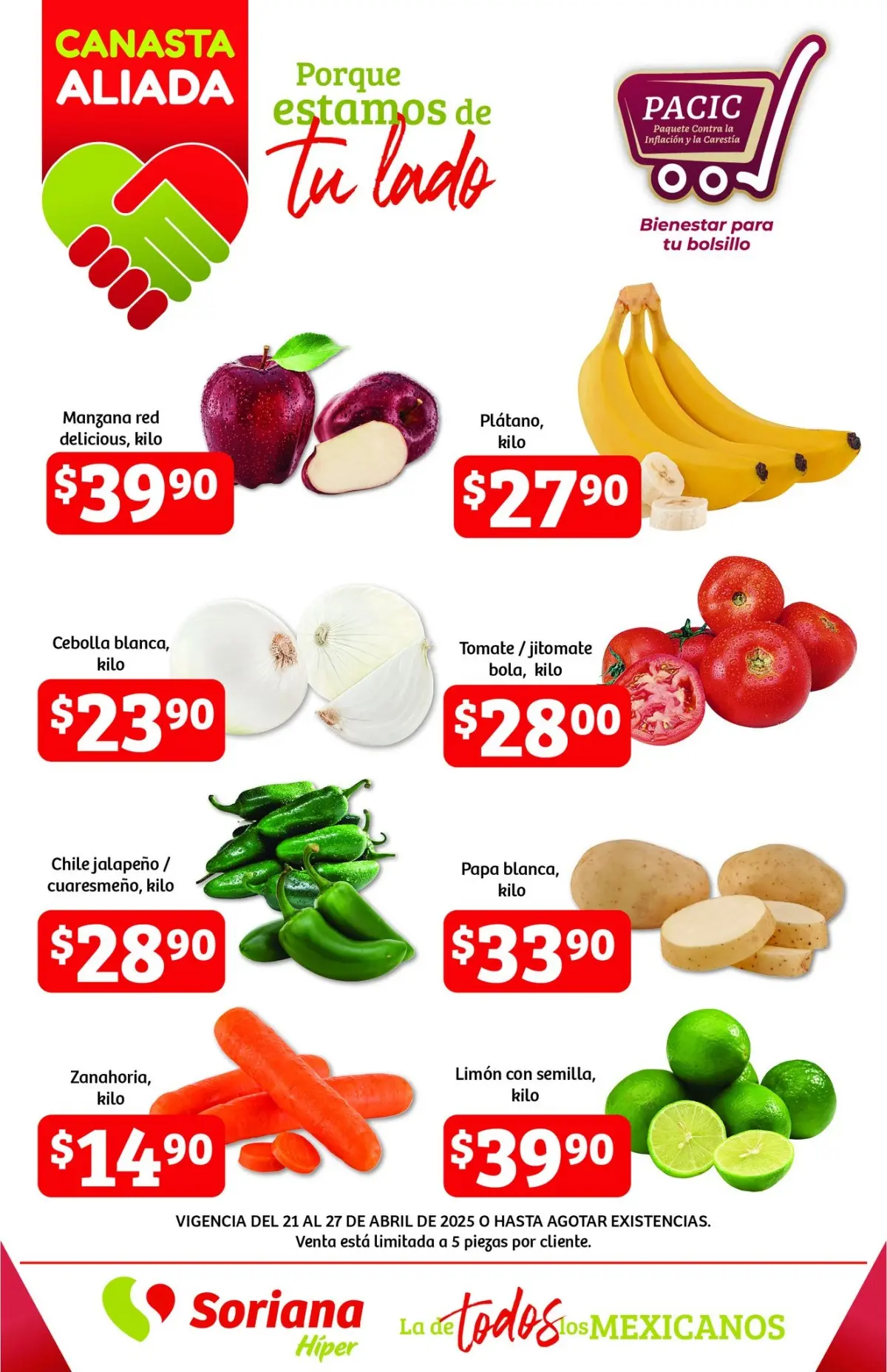 Encuentra frutas y verduras de la canasta básica a precios bajos. Imagen: Soriana