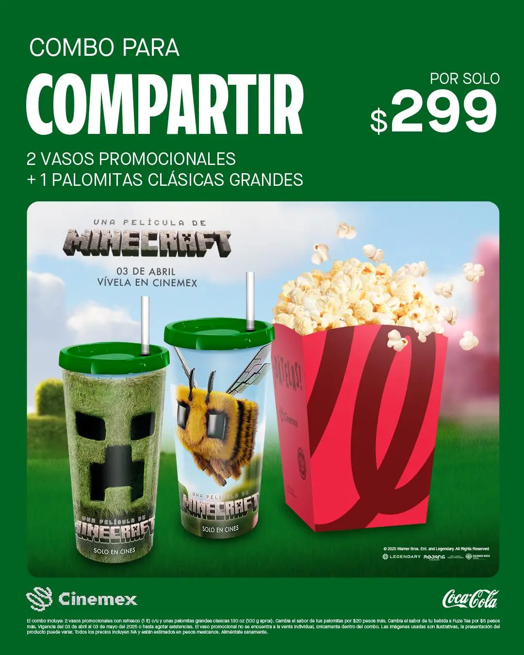 Vaso temático de Minecraft en Cinemex