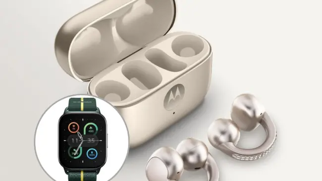 Presentan llos auriculares Moto Buds Loop y el Moto Watch Fit. Foto: Cortesía