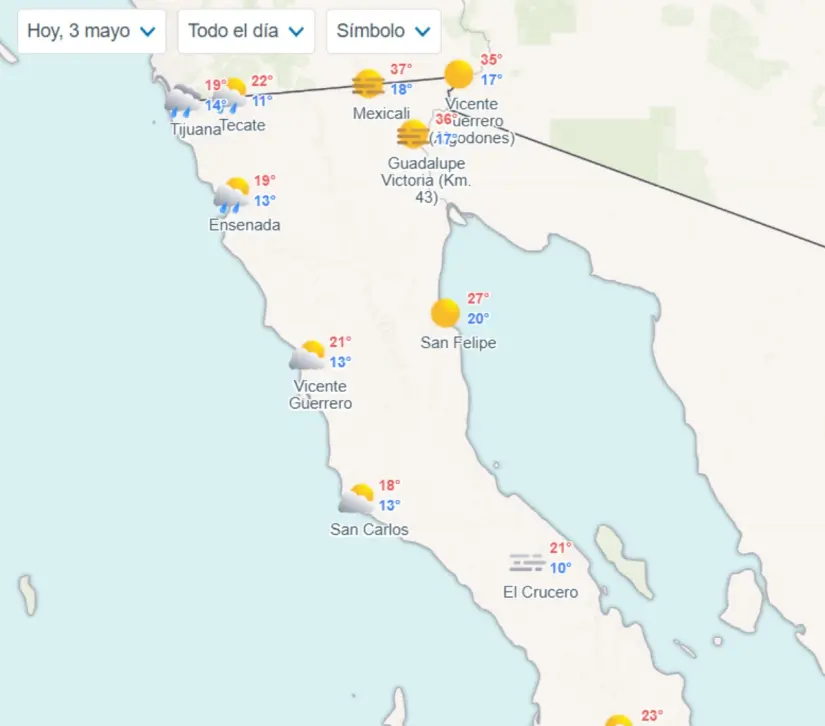 Clima en Baja California hoy sábado 3 de mayo 2025