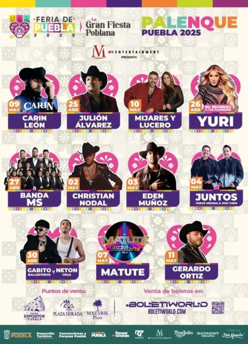 Cartelera del palenque de la Feria de Puebla 2025. Foto: Cortesía