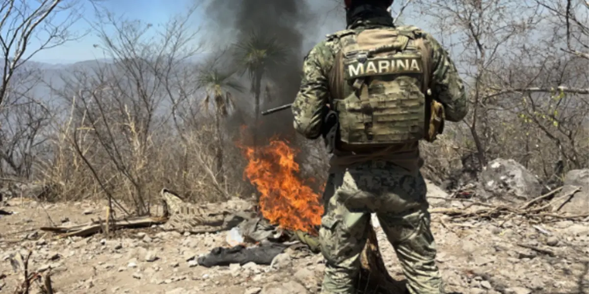 Solado Marina en destrucción de laboratorios Sinaloa. Foto: Cortesía Gabinete de Seguridad del Gobierno de México