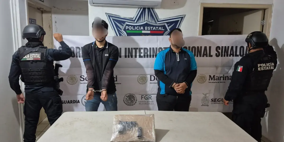 Tras alerta al 911, Policía Estatal y federales arrestan a dos con arma corta tras asalto.