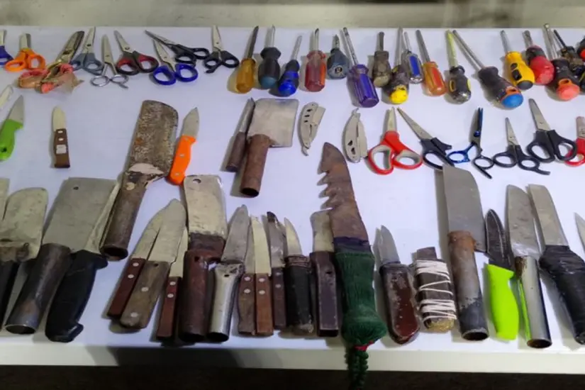 Armas blancas decomisadas en el Penal de Mazatlán
