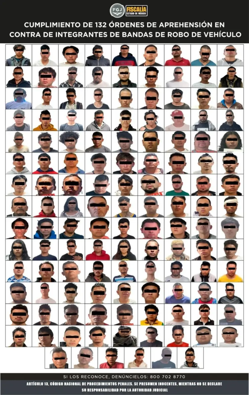 Detienen a 132 personas por robo de vehículos en megaoperativo en Edomex