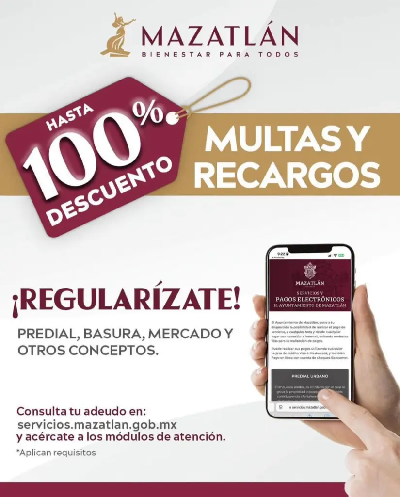 Disfruta del 100% de descuento en pagos de multas y recargos para lo contribuyentes que cuenten con un adeudo. Foto: Cortesía.