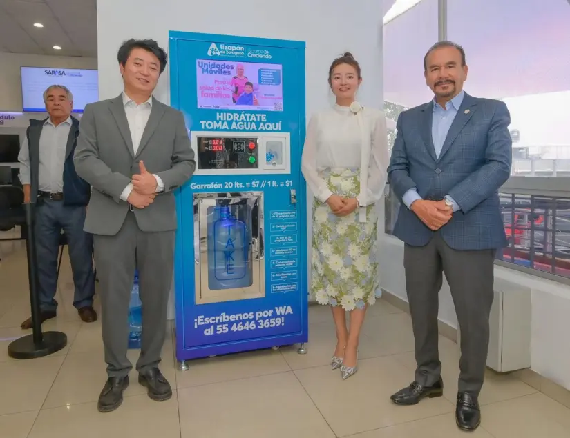 Propósito de la instalación de estas máquinas expendedoras de agua. Foto: Gobierno de Atizapán de Zaragoza