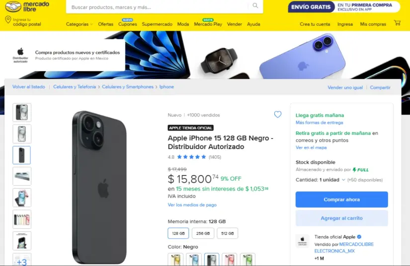 iPhone 15 con descuento en Mercado Libre por Día de las Madres 2025